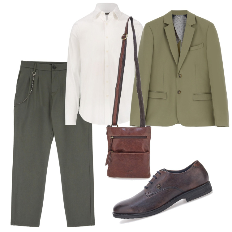 Outfit uomo - Camicia panna. Stile Trendy per Tutti i giorni. Abbinamento con giacche, pantaloni, scarpe stringate, portafogli, camicie.