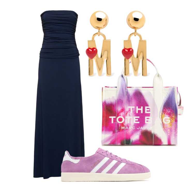 Outfit donna - Total look #1955567. Stile Glamour per Tutti i giorni. Abbinamento con orecchini, sneakers, shopping bag, vestiti midi/longuette.