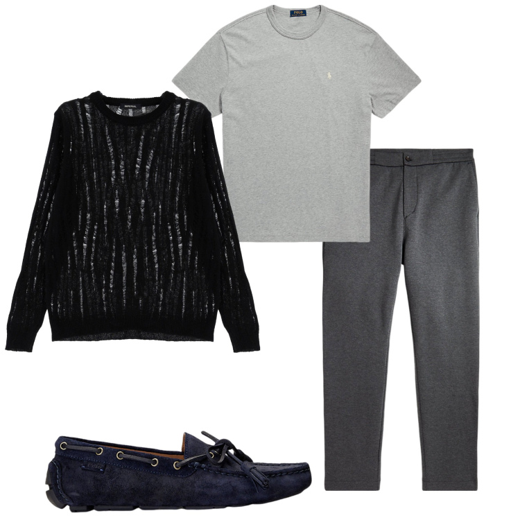 Outfit uomo - Aperitivo con gli amici. Stile Trendy per Serata speciale. Abbinamento con pullovers, scarpe stringate, t-shirt, pantaloni.