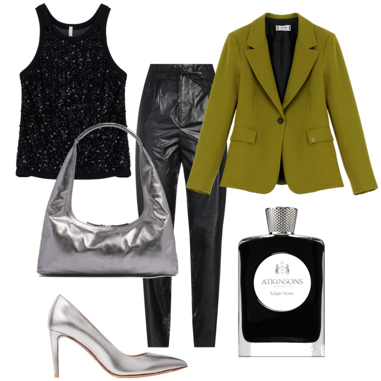 Outfit donna - Total look #1955725. Stile Glamour per Serata fuori. Abbinamento con pantaloni, profumi, blazer, top, décolleté, borse a spalla.
