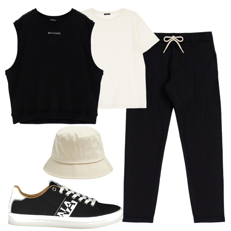 Outfit uomo - La felpa smanicata. Stile Casual per Tutti i giorni. Abbinamento con cappelli, felpe, pantaloni, t-shirt, scarpe sportive.