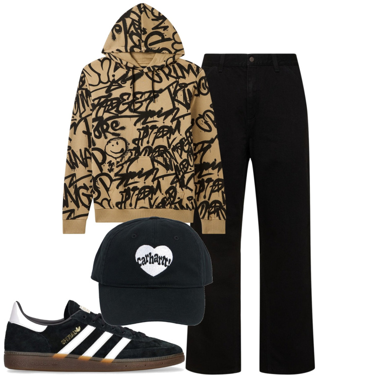 Outfit uomo - City. Stile Urban per Tutti i giorni. Abbinamento con felpe con cappuccio, sneakers, cappelli, jeans.