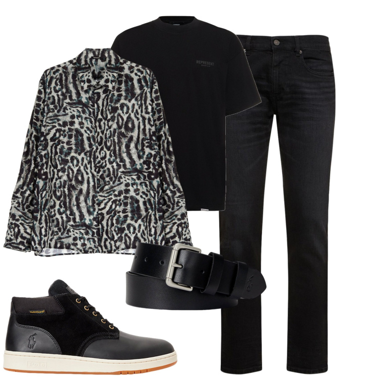 Outfit uomo - Serata. Stile Trendy per Serata speciale. Abbinamento con camicie, cinture, stivali, t-shirt, jeans slim fit.
