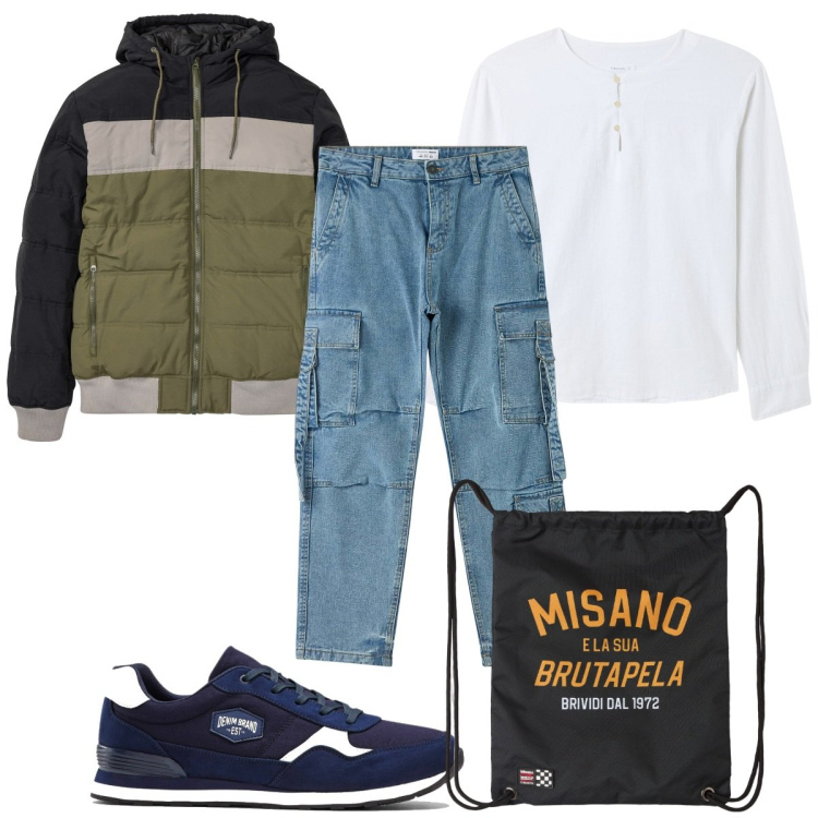 Outfit uomo - Total look #1955825. Stile Trendy per Tutti i giorni. Abbinamento con sneakers, giacche, borse sportive, camicie, jeans.