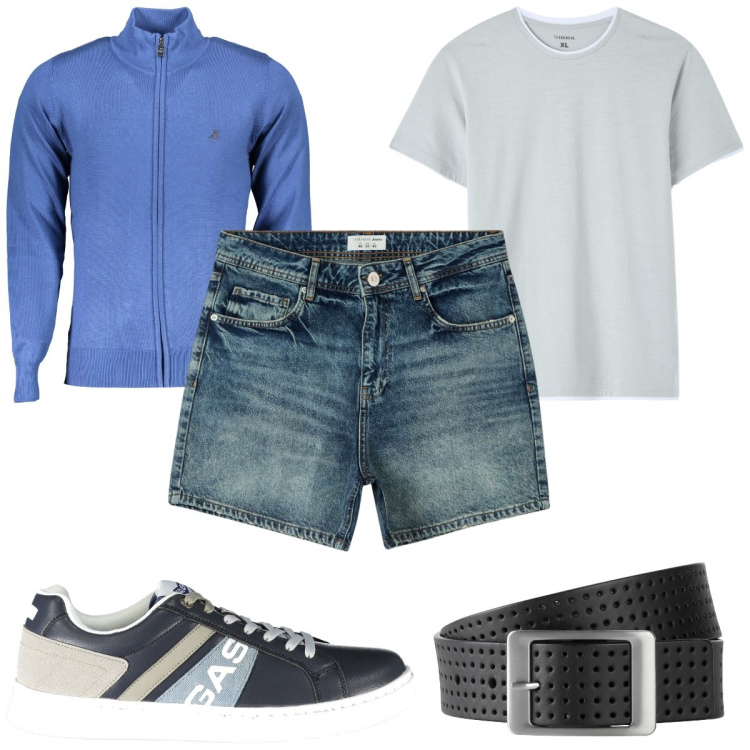 Outfit uomo - Total look #1955836. Stile Trendy per Tutti i giorni. Abbinamento con cinture, t-shirt, shorts, cardigans, sneakers.