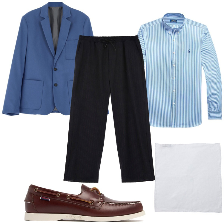Outfit uomo - Stasera in giacca blu. Stile Casual per Serata speciale. Abbinamento con pantaloni, giacche, camicie, cravatte, scarpe stringate.