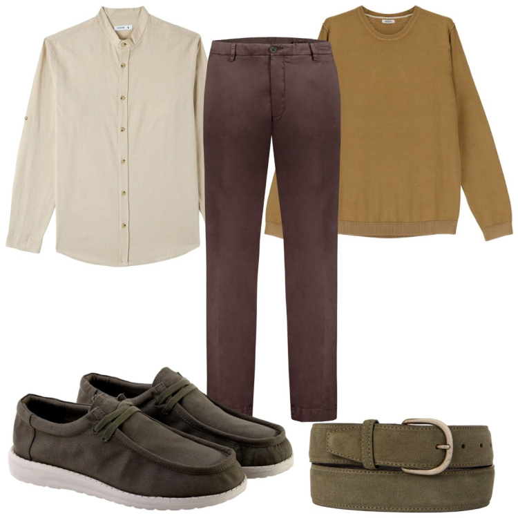 Outfit uomo - Moka in ufficio. Stile Casual per Ufficio. Abbinamento con camicie, pullovers, pantaloni, scarpe stringate, cinture.