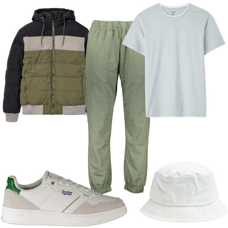 Outfit uomo - Total look #1955861. Stile Trendy per Tutti i giorni. Abbinamento con giacche, t-shirt, cappelli, pantaloni, sneakers.
