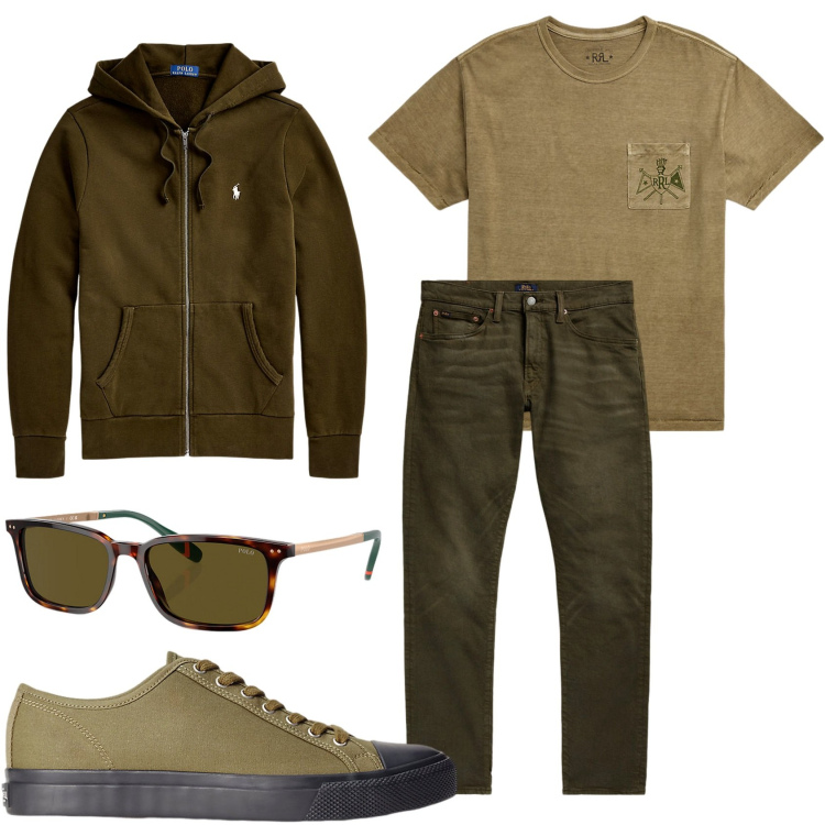 Outfit uomo - Arriva la mezza stagione. Stile Casual per Tutti i giorni. Abbinamento con sneakers, jeans, felpe con cappuccio, occhiali da sole, t-shirt.