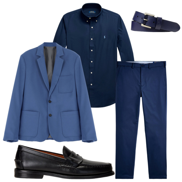 Outfit uomo - Riunione di lavoro. Stile Business/Elegante per Ufficio. Abbinamento con giacche, scarpe stringate, camicie, pantaloni chino, cinture.