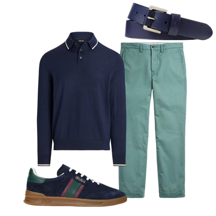 Outfit uomo - Total look #1956030. Stile Trendy per Ufficio. Abbinamento con pantaloni, sneakers, cinture, maglieria.