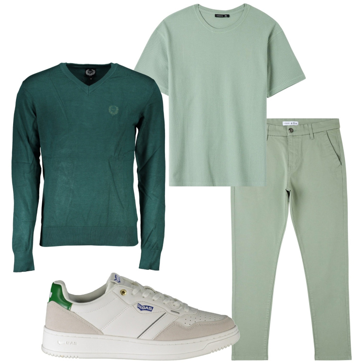 Outfit uomo - In città. Stile Casual per Tutti i giorni. Abbinamento con pantaloni skinny, t-shirt, maglieria, sneakers.