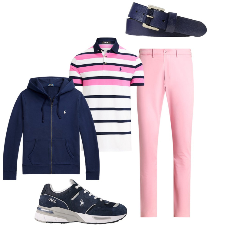 Outfit uomo - Total look #1956046. Stile Trendy per Tutti i giorni. Abbinamento con felpe con cappuccio, polo, pantaloni chino, sneakers, cinture.