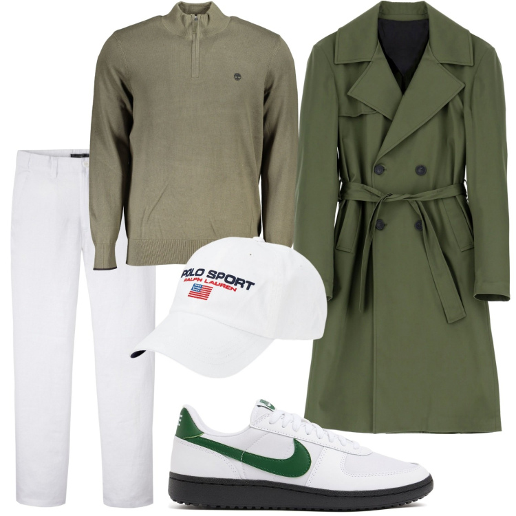 Outfit uomo - Il trench classico. Stile Urban per Tutti i giorni. Abbinamento con pantaloni, cappotti, cappelli, maglieria, sneakers.