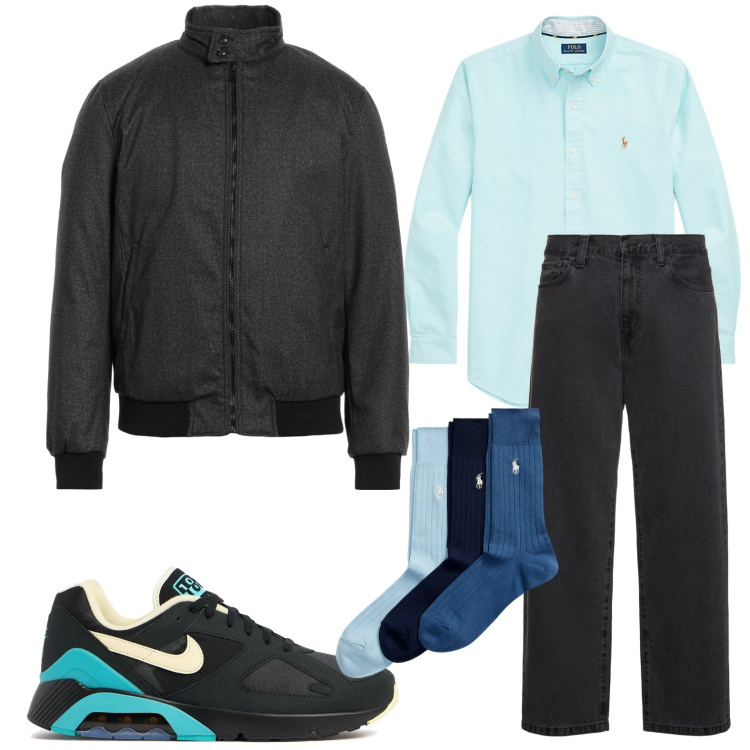 Outfit uomo - Giubbotto sportivo per tutti i giorni. Stile Casual per Tutti i giorni. Abbinamento con giacche, calzini, camicie, pantaloni, sneakers.