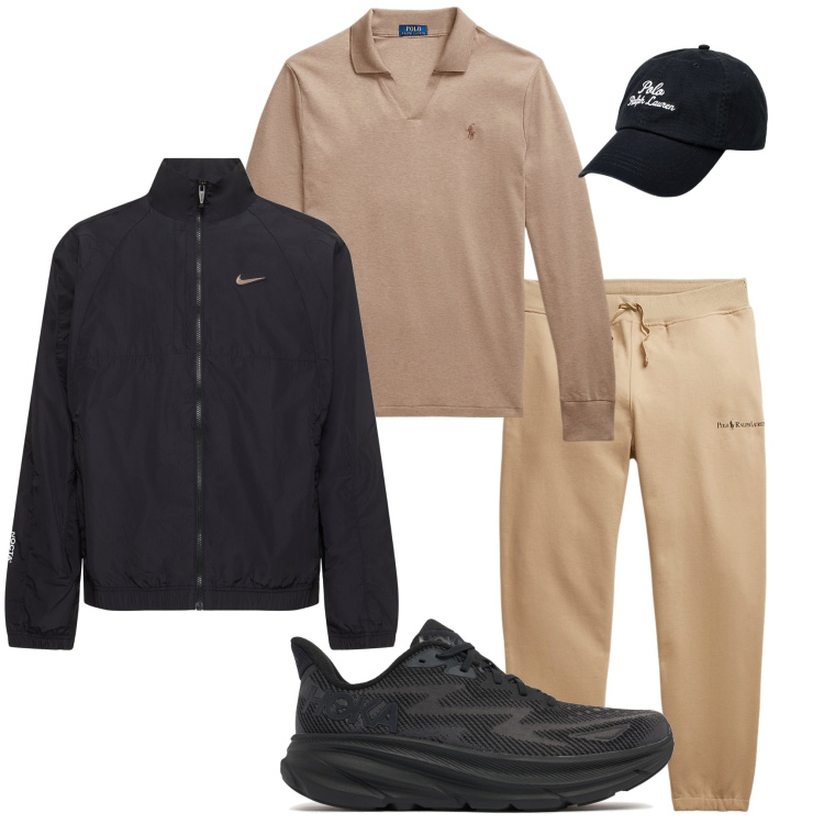 Outfit uomo - Jogging sulla spiaggia. Stile Casual per Sport. Abbinamento con cappelli, polo, pantaloni, giacche sportive, sneakers.