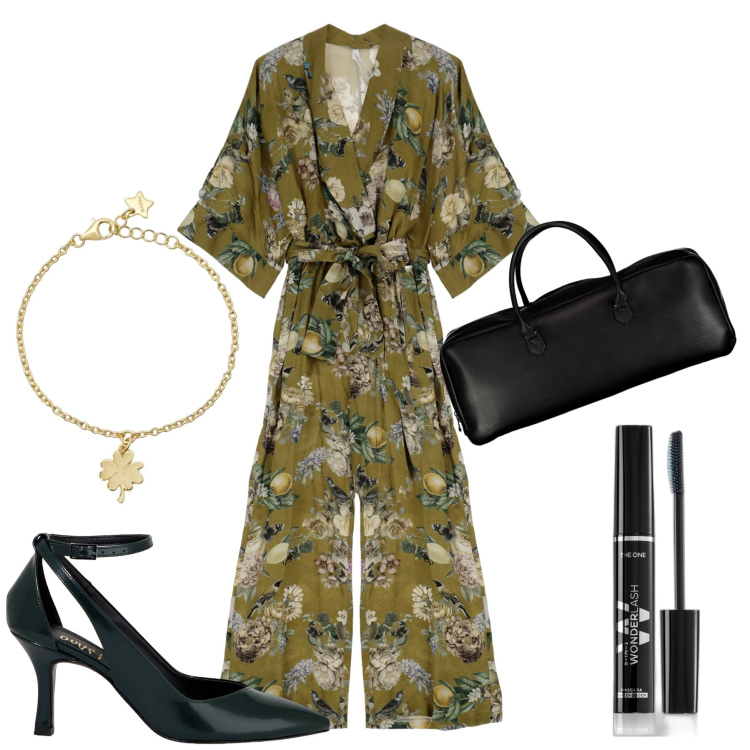 Outfit donna - La tuta in ufficio. Stile Bon Ton per Ufficio. Abbinamento con mascara, braccialetti con ciondoli, tute, décolleté, borse a mano.