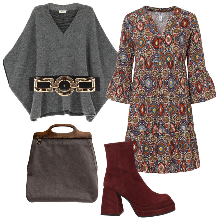Outfit donna - Per le vie di Bruges. Stile Chic per Tutti i giorni. Abbinamento con vestiti corti, stivaletti, cinture, cappotti, borse a tracolla.