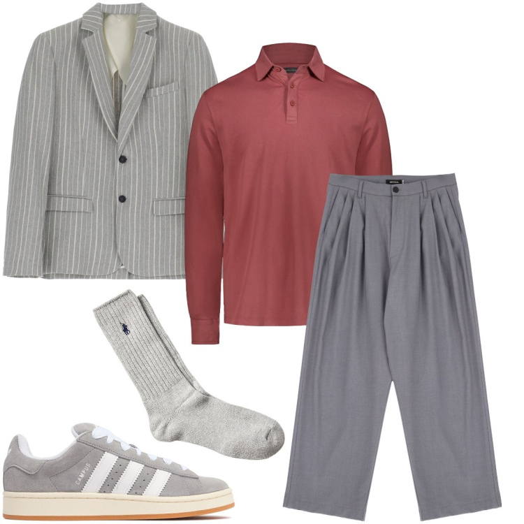 Outfit uomo - La polo che stacca. Stile Trendy per Serata speciale. Abbinamento con giacche, pantaloni, calzini, sneakers, polo.