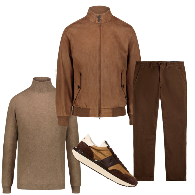Outfit uomo - Sfumature di terra. Stile Casual per Tutti i giorni. Abbinamento con pantaloni, sneakers, maglieria, giacche.
