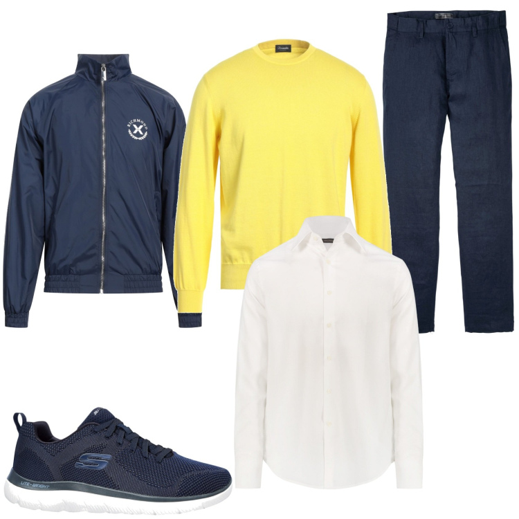 Outfit uomo - Pantalone e maglione per il pranzo. Stile Business/Elegante per Tutti i giorni. Abbinamento con pantaloni, sneakers, pullovers, giacche, camicie.