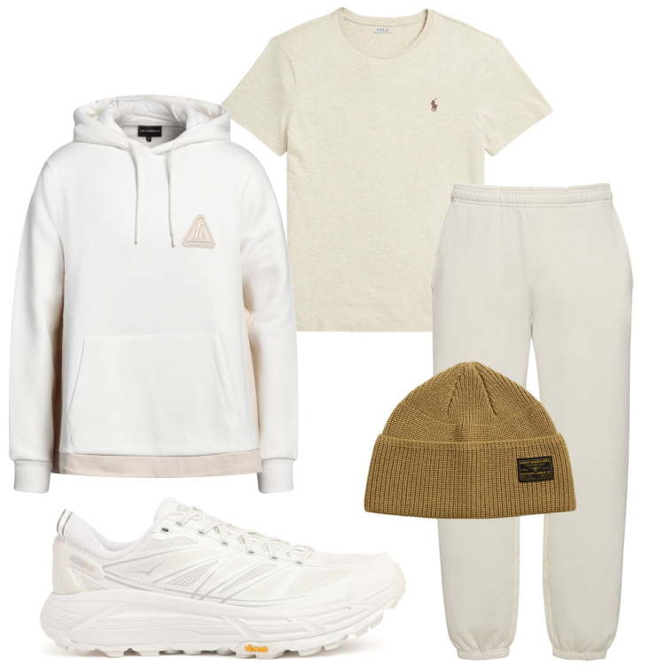 Outfit uomo - Corsa all\' alba. Stile Casual per Sport. Abbinamento con felpe con cappuccio, t-shirt, berretti, pantaloni, sneakers.