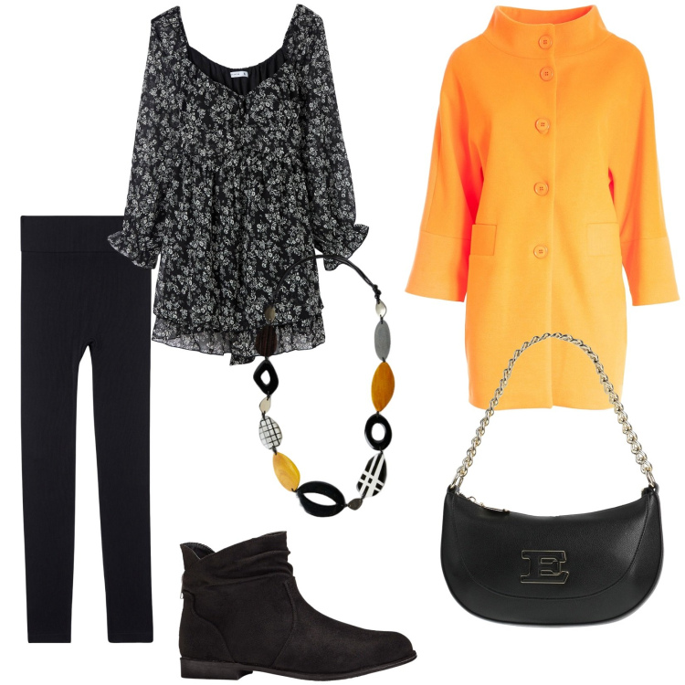 Outfit donna - Mini abito boho indossato con i leggins. Stile Boho per Tutti i giorni. Abbinamento con stivaletti, borse a mano, vestiti, leggings, cappotti, collane.