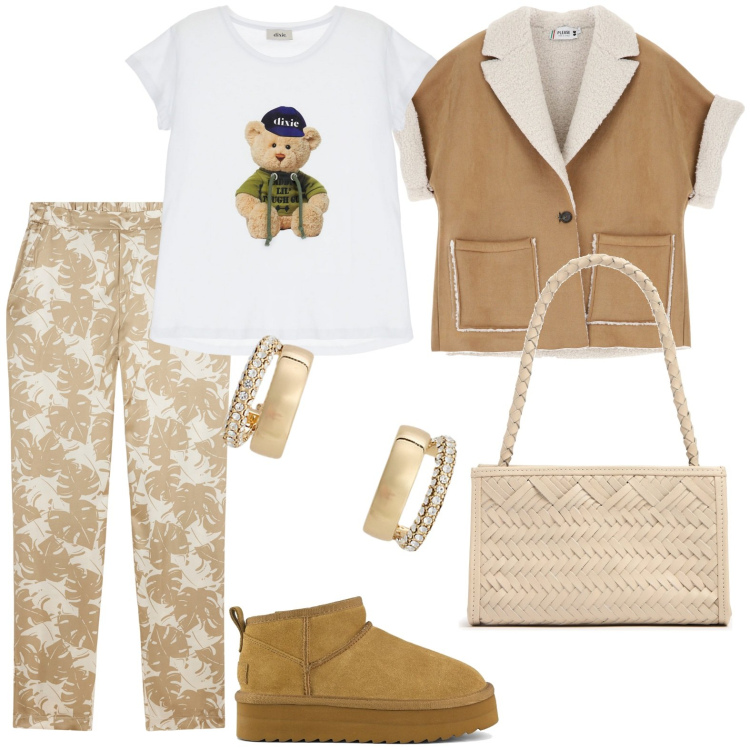 Outfit donna - Total look #1956228. Stile Casual per Tutti i giorni. Abbinamento con blazer, pantaloni, t-shirt, orecchini, stivaletti, borse a spalla.