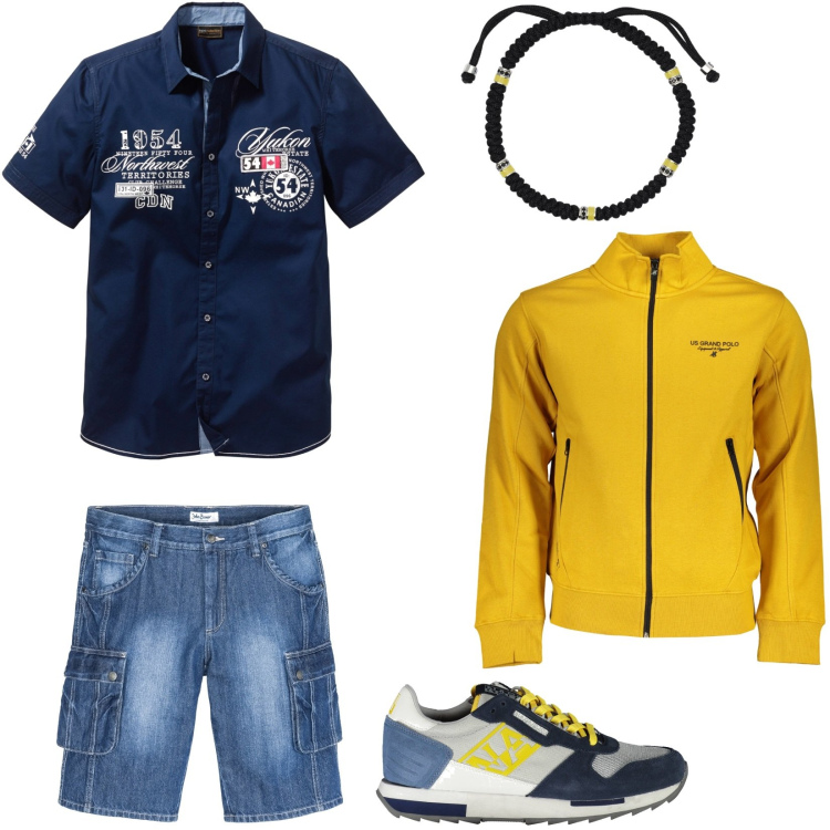 Outfit uomo - Ultimo giro in barca. Stile Casual per Mare. Abbinamento con camicie a manica corta, bermuda, braccialetti, felpe, scarpe sportive.