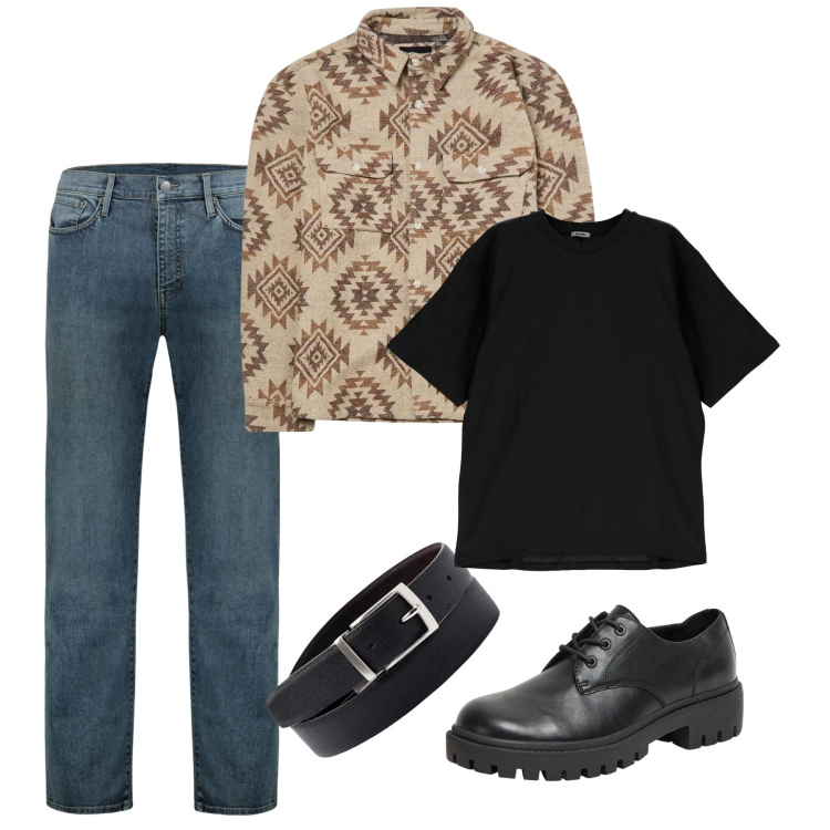 Outfit uomo - Promenade. Stile Urban per Tutti i giorni. Abbinamento con cappotti, scarpe stringate, t-shirt, jeans, cinture.