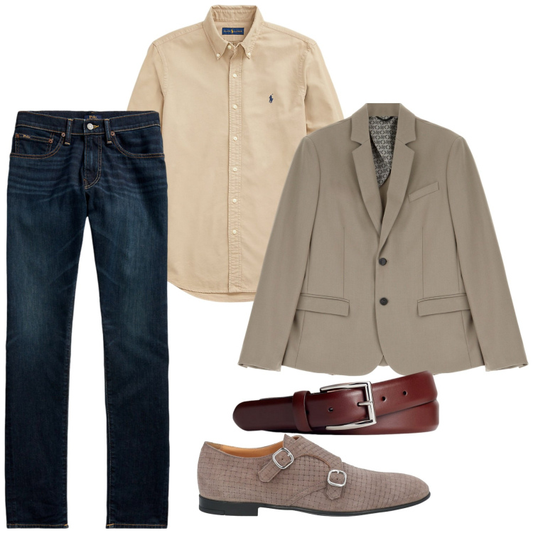 Outfit uomo - Denim casual chic. Stile Casual per Tutti i giorni. Abbinamento con scarpe stringate, giacche, cinture, jeans skinny, camicie.