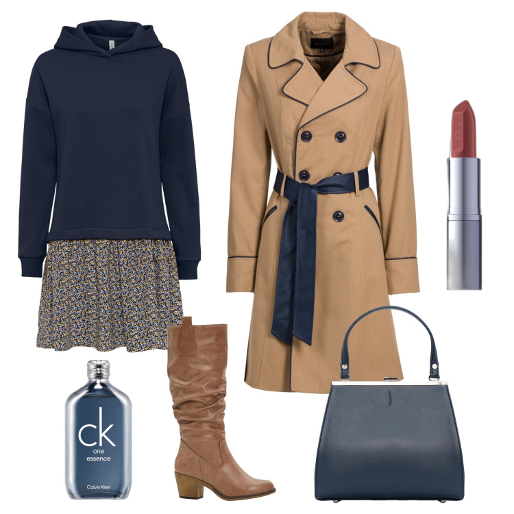 Outfit donna - L’abito 2 in 1 con il trench. Stile Trendy per Tutti i giorni. Abbinamento con vestiti, trench, stivali, profumi, rossetti, clutch.