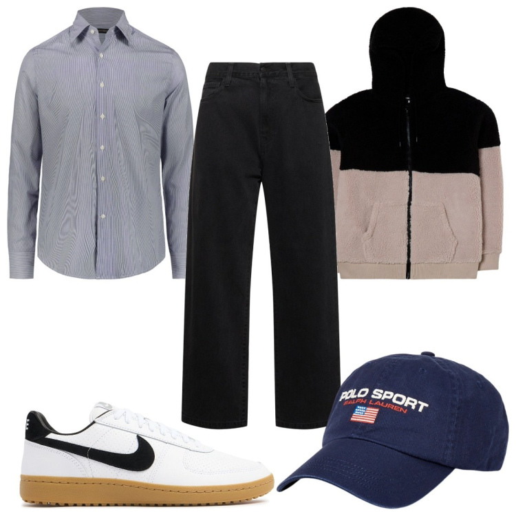 Outfit uomo - Total look #1956364. Stile Casual per Tutti i giorni. Abbinamento con felpe con cappuccio, berretti, sneakers, jeans, camicie.