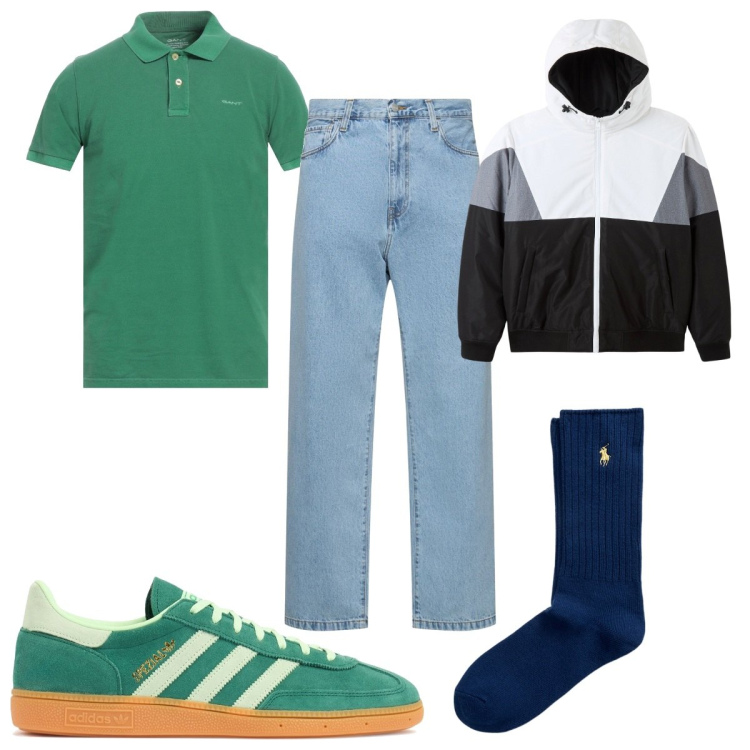 Outfit uomo - Total look #1956371. Stile Trendy per Tutti i giorni. Abbinamento con polo, giacche, calzini, sneakers, jeans.