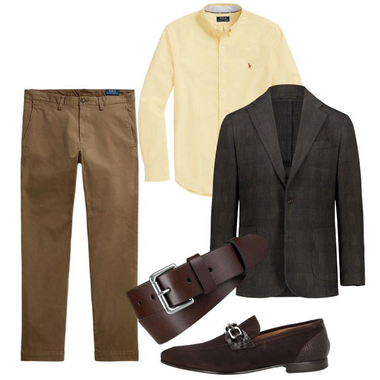 Outfit uomo - Incontro al freddo. Stile Trendy per Tutti i giorni. Abbinamento con scarpe stringate, camicie, cinture, pantaloni, giacche.