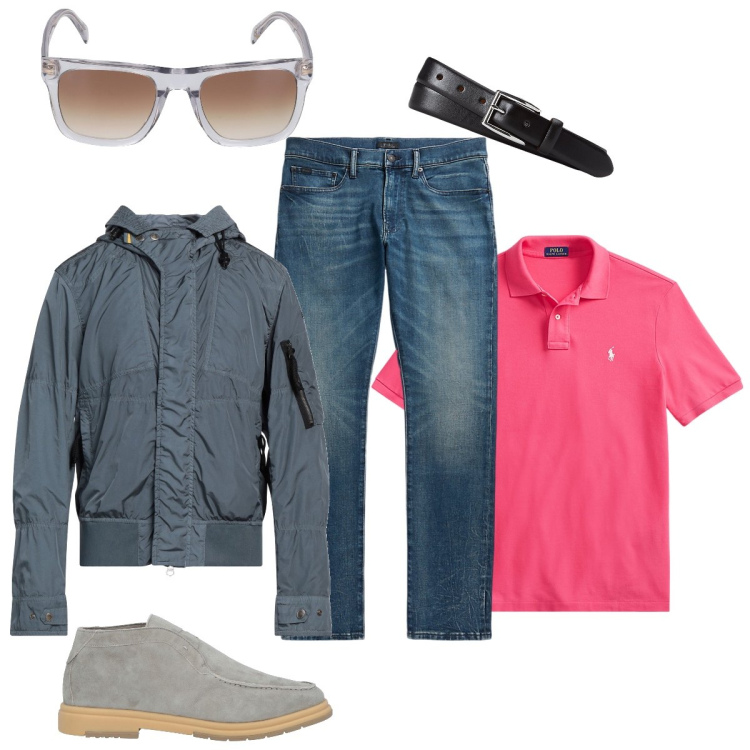 Outfit uomo - Settembre casual. Stile Trendy per Tutti i giorni. Abbinamento con giacche, stivali e stivaletti, polo, cinture, jeans, occhiali da sole.