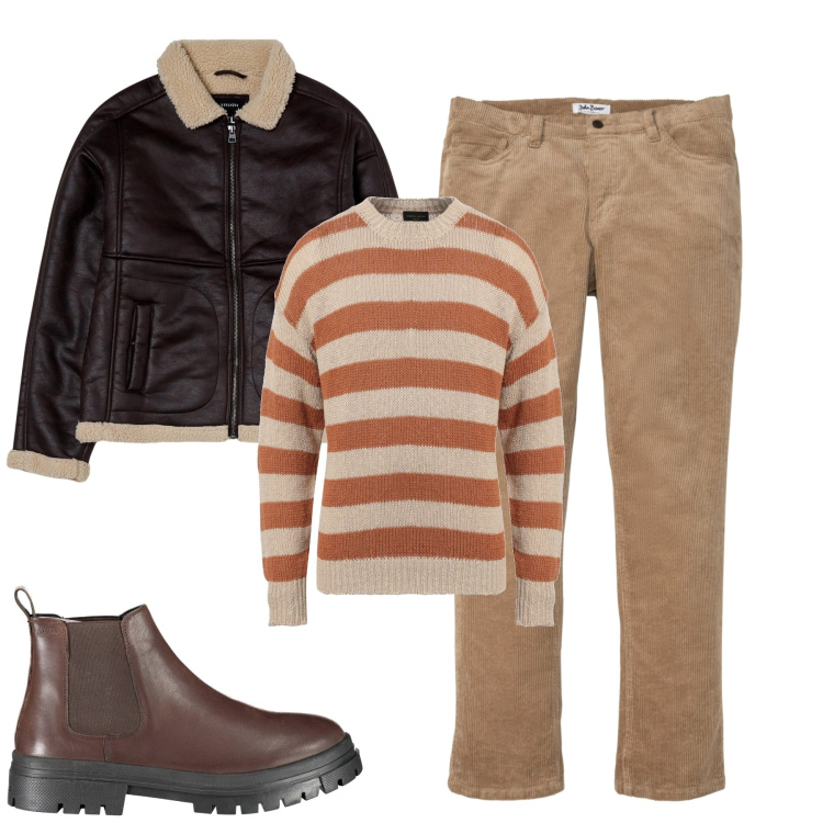Outfit uomo - City. Stile Casual per Tutti i giorni. Abbinamento con pantaloni, pullovers, giacche, stivali.