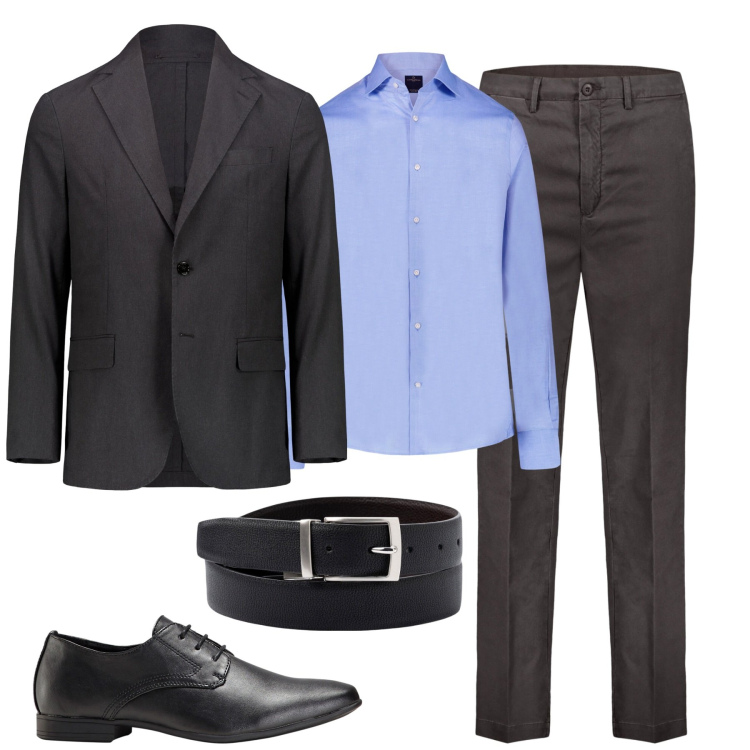 Outfit uomo - Formale. Stile Business/Elegante per Ufficio. Abbinamento con scarpe stringate, giacche, camicie, pantaloni, cinture.