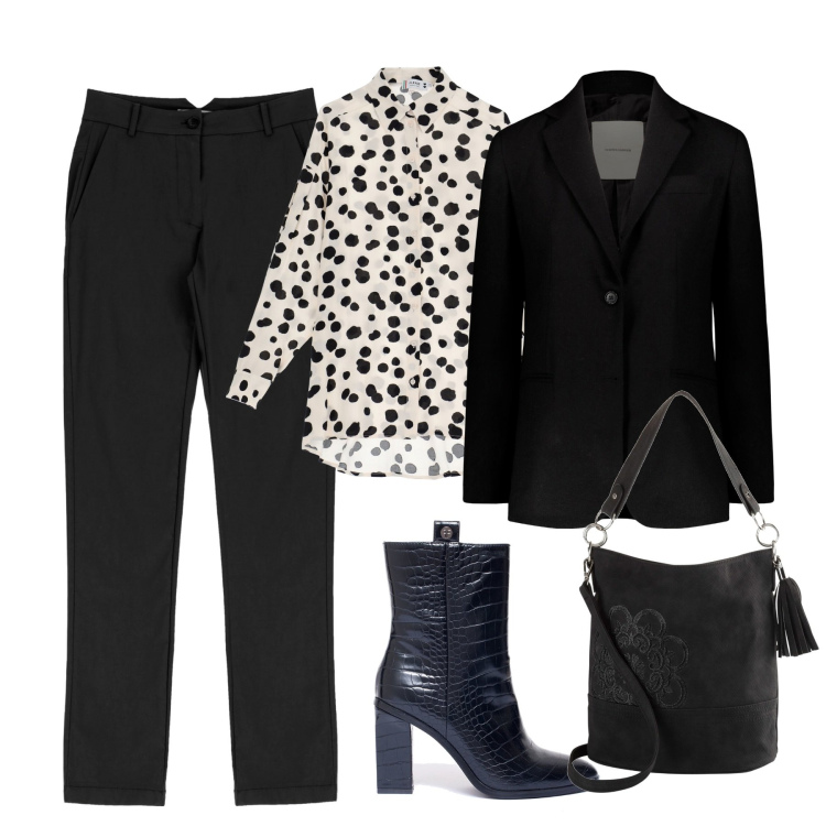 Outfit donna - City. Stile Urban per Tutti i giorni. Abbinamento con borse a mano, stivaletti, camicie, pantaloni skinny, blazer.