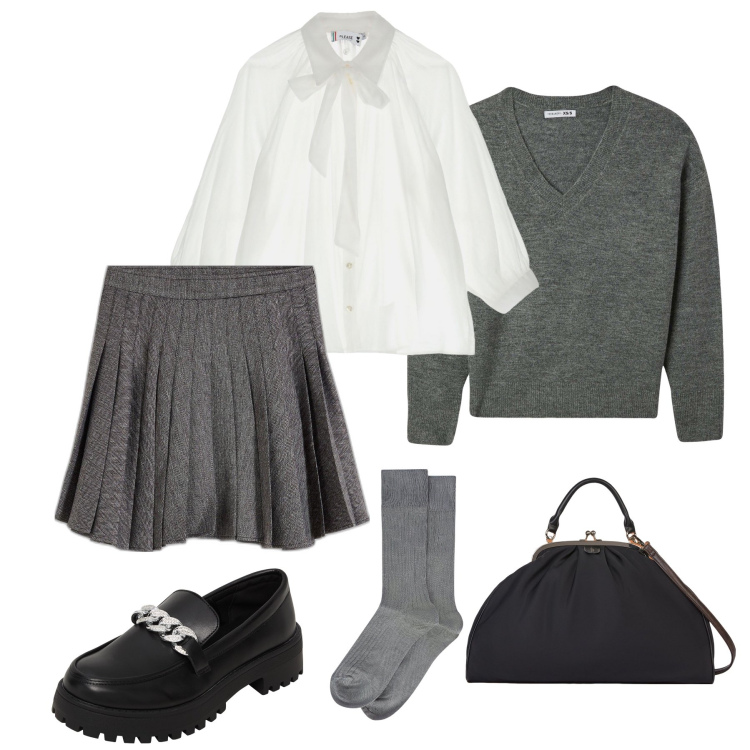 Outfit donna - Città preppy !. Stile Preppy per Tutti i giorni. Abbinamento con minigonne, mocassini, maglieria, camicie, calzini, borse a tracolla.
