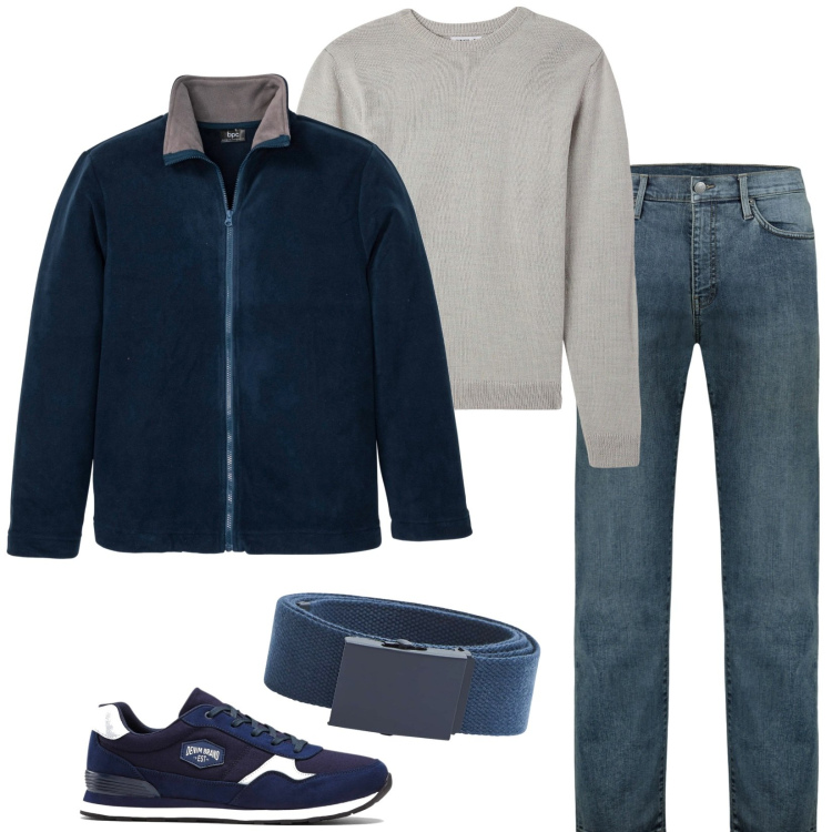 Outfit uomo - Total look #1956698. Stile Casual per Tutti i giorni. Abbinamento con giacche, sneakers, maglieria, cinture, jeans.