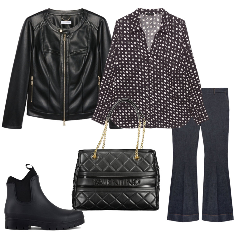 Outfit donna - Total look #1956702. Stile Casual chic per Tutti i giorni. Abbinamento con stivali, camicie, blazer, jeans a zampa, borse a spalla.