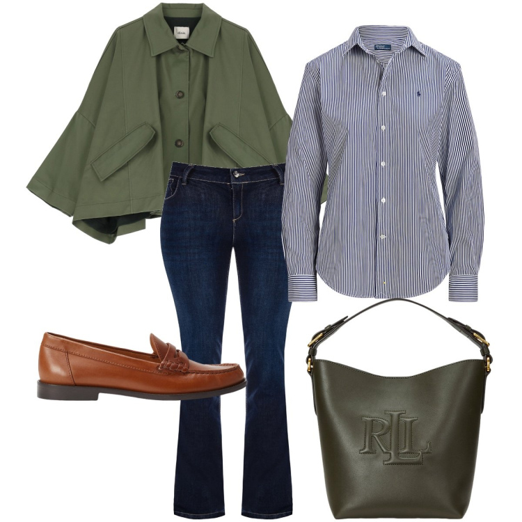 Outfit donna - Il coat crop. Stile Casual chic per Ufficio. Abbinamento con jeans a zampa, blazer, camicie, mocassini, borse a secchiello.