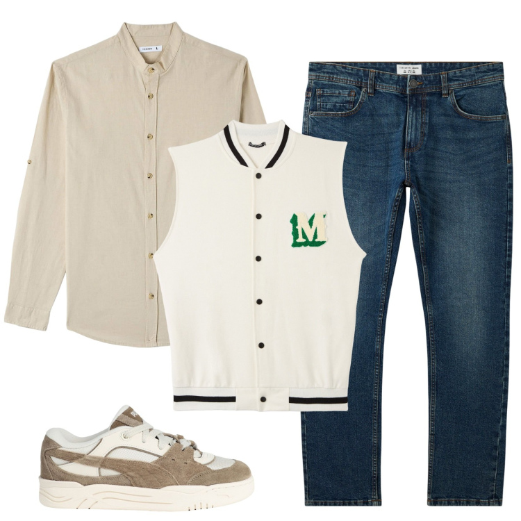 Outfit uomo - Casual col gilet. Stile Casual per Tutti i giorni. Abbinamento con sneakers, camicie, jeans, gilet.