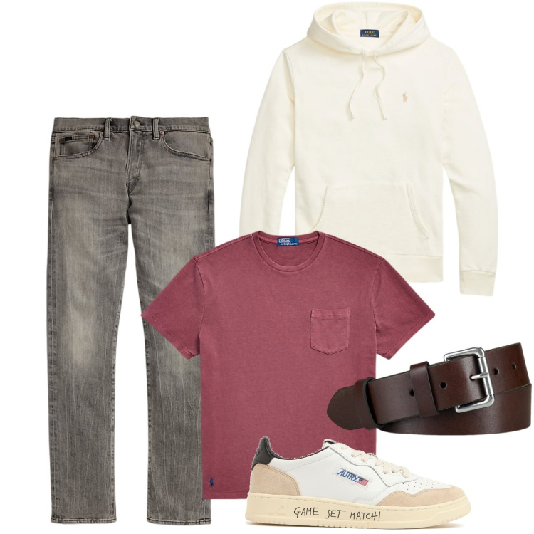 Outfit uomo - Urban con dolcezza. Stile Urban per Tutti i giorni. Abbinamento con felpe con cappuccio, t-shirt, cinture, jeans, sneakers.