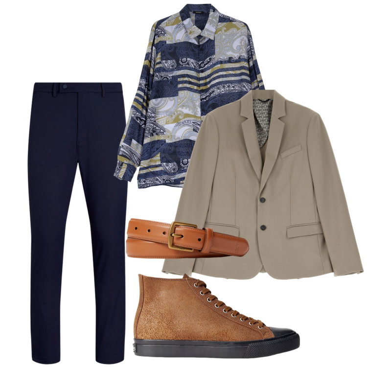Outfit uomo - Serata. Stile Trendy per Serata speciale. Abbinamento con camicie, giacche, sneakers, cinture, pantaloni.