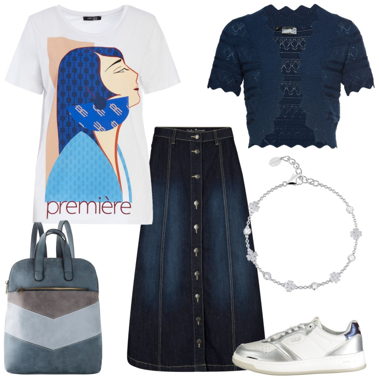 Outfit donna - Japanese girl. Stile Casual per Tutti i giorni. Abbinamento con gonne longuette, blazer, zaini, braccialetti, t-shirt, sneakers.