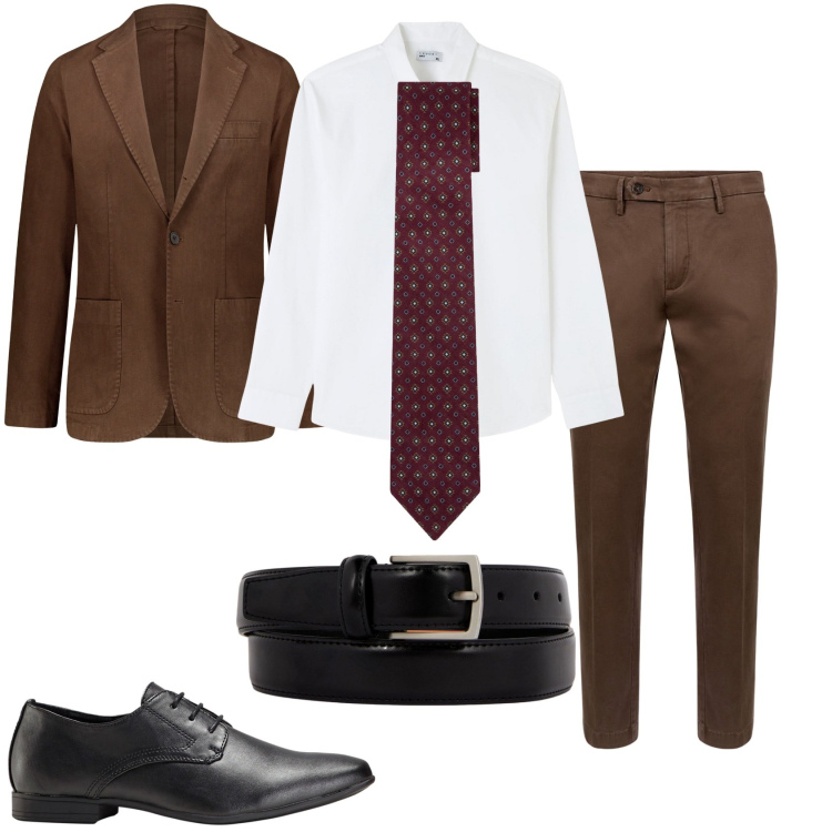Outfit uomo - Cerimonia. Stile Business/Elegante per Cerimonia. Abbinamento con scarpe stringate, camicie, pantaloni chino, cravatte, giacche, cinture.