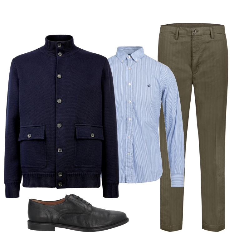 Outfit uomo - La giacca in maglia. Stile Urban per Tutti i giorni. Abbinamento con camicie, scarpe stringate, pantaloni, giacche.