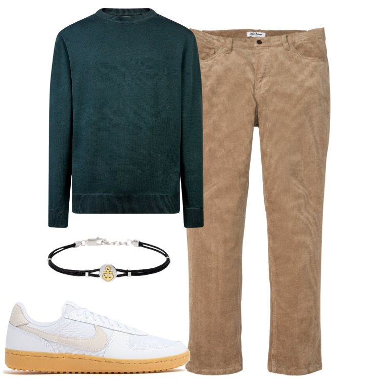 Outfit uomo - I pant in velluto. Stile Casual per Tutti i giorni. Abbinamento con pantaloni, braccialetti, maglieria, sneakers.